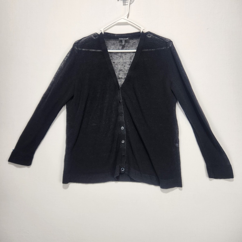 Eileen Fisher Women's Button-Up Knit Long Sleeve Black Size PL